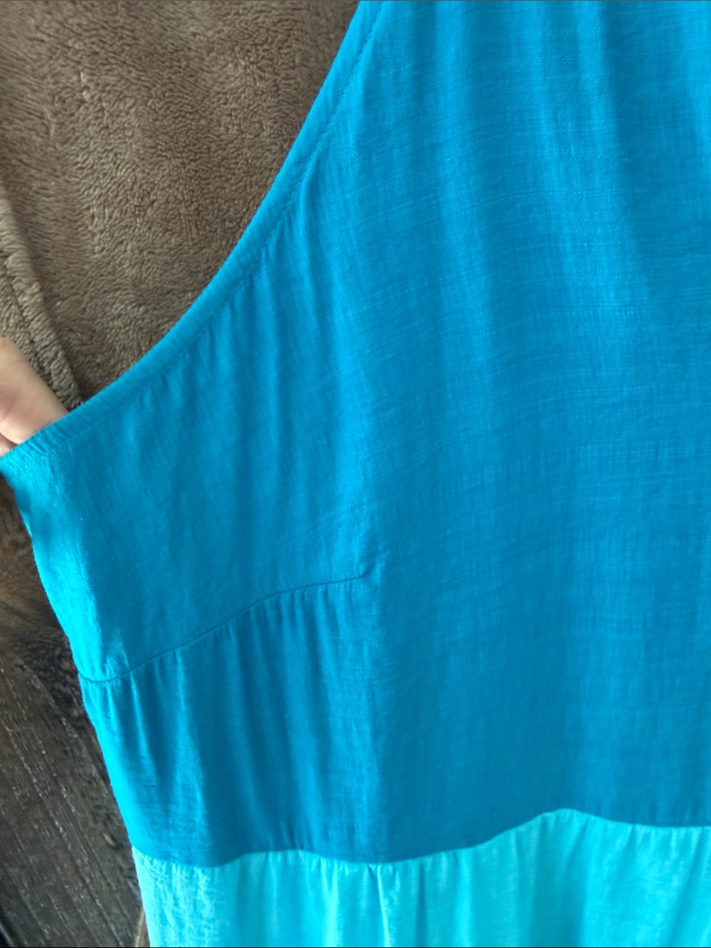 J Jill Sleeveless Colorblock Maxi Dress Pockets Teal Blue Green LP - Picture 3 of 11
